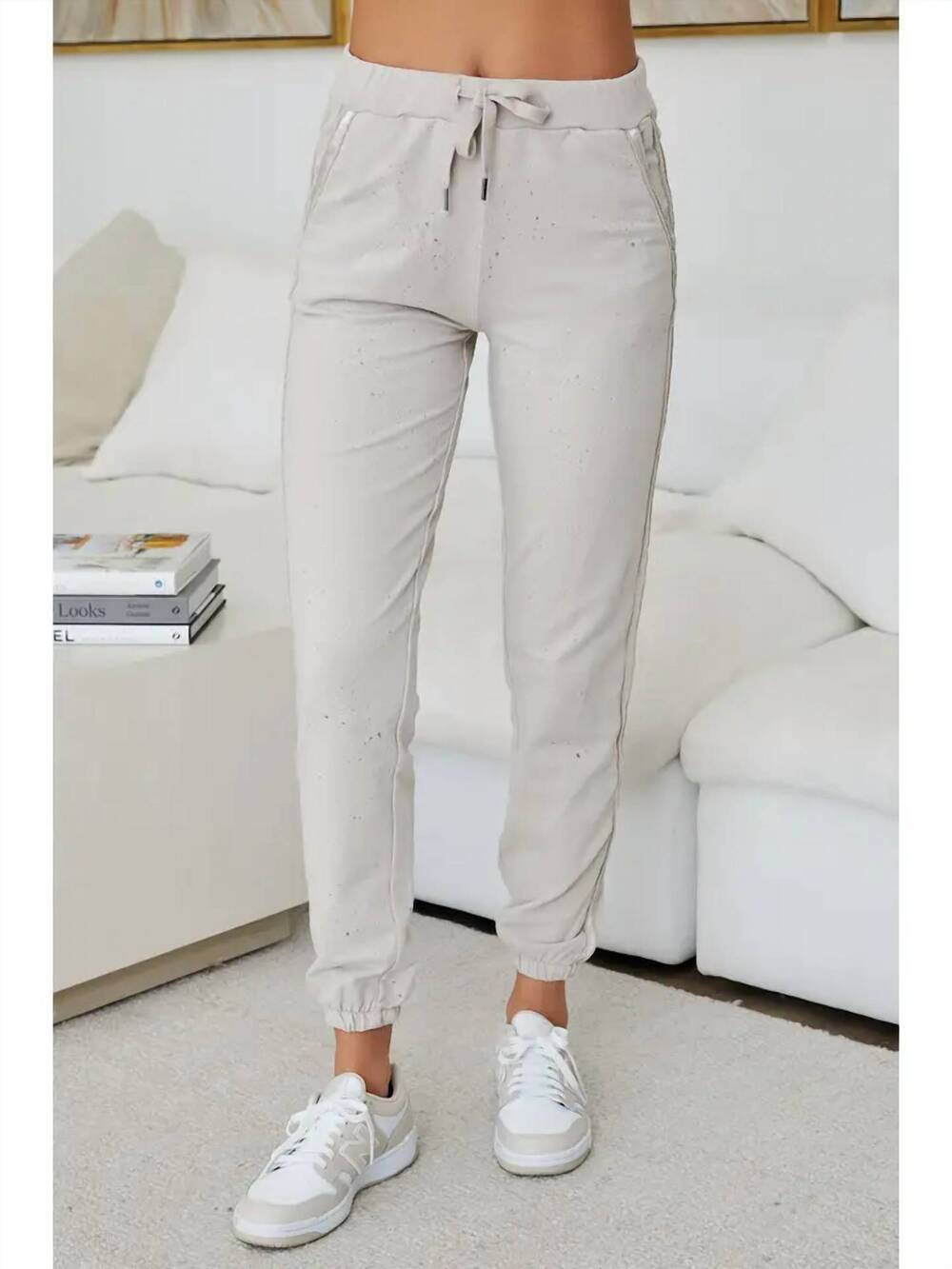 NEW MILIO MILANO destressed jogger pants in beige